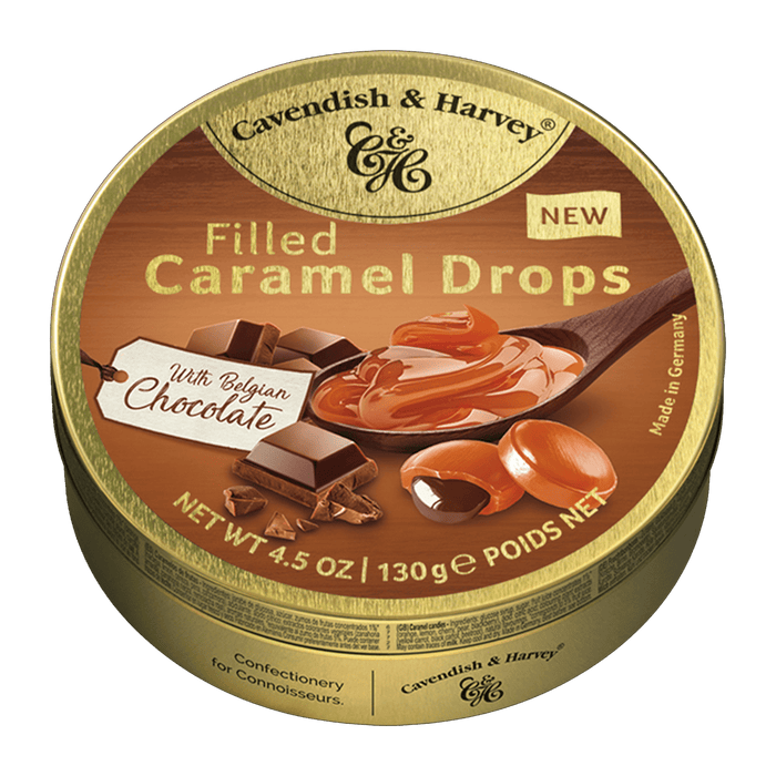 Cavendish & Harvey Choc Filled Caramel Drops Tin 130g